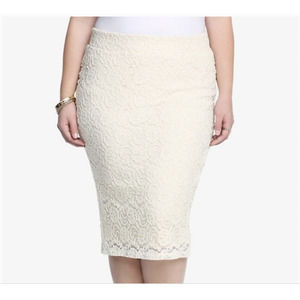 Torrid Women's Beige Lace Overlay Floral Knee Length Skirt 3